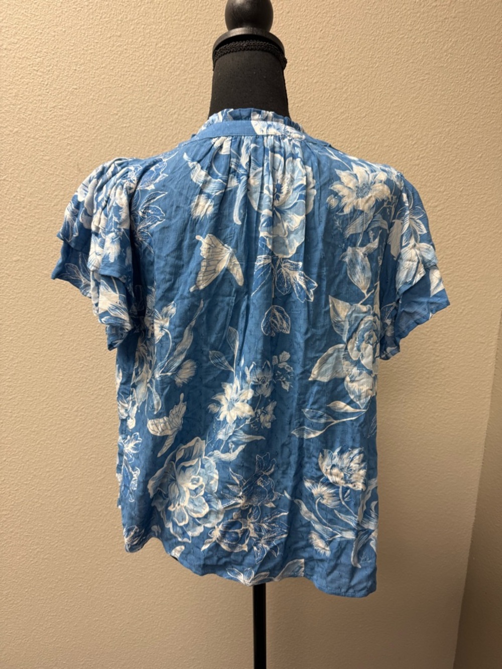 Laura Ashley Blue Floral Blouse XL Boho Cottagecore Short Sleeve Top - Picture 5 of 10